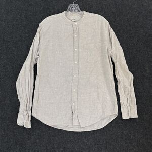 J Crew Irish Linen Baird McNutt Shirt Men's Medium Beige Band Collar Pocket